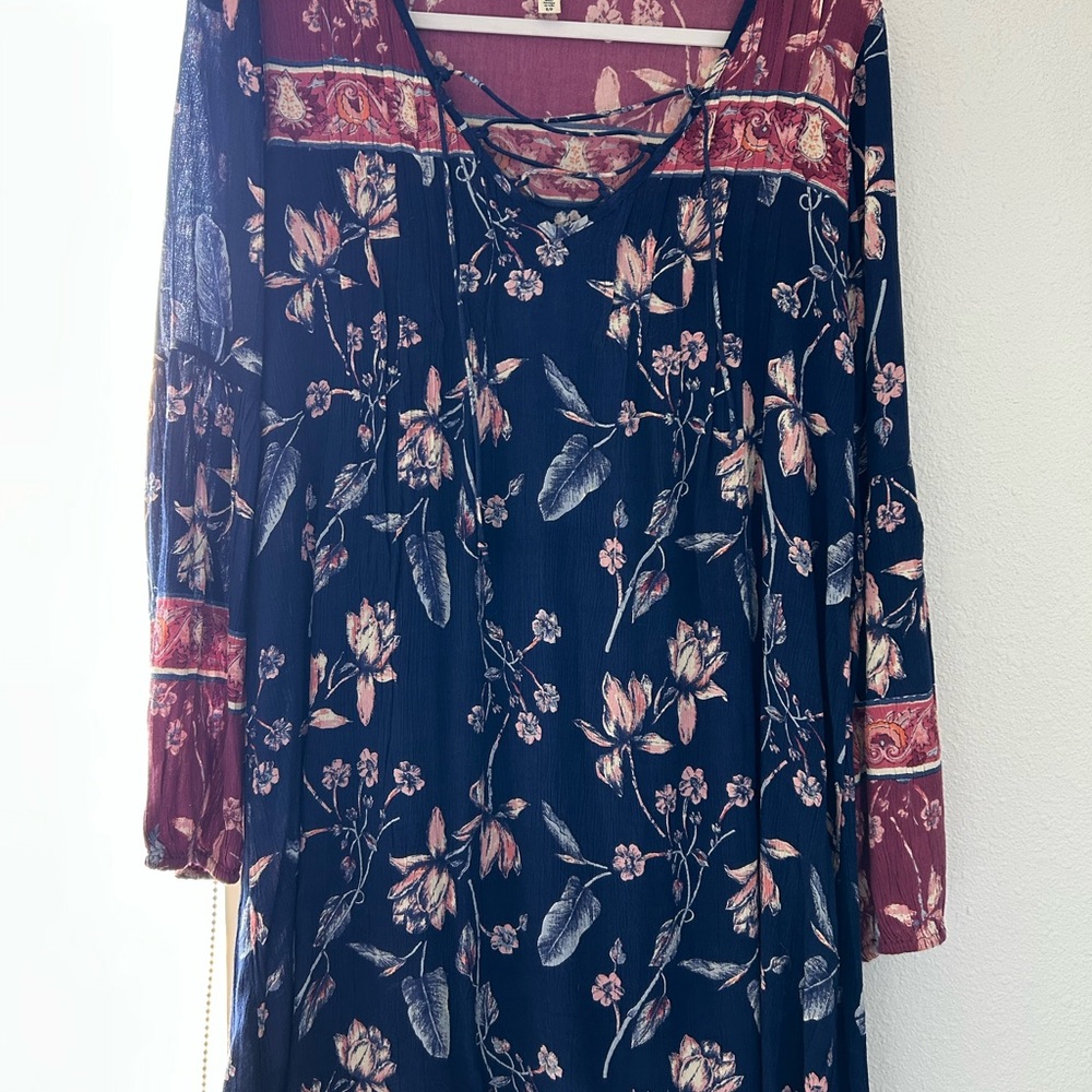 Billabong Floral Long Sleeve Dress - Blue and Pink